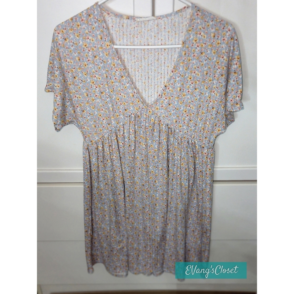 Pale Blue and Yellow Floral Dress